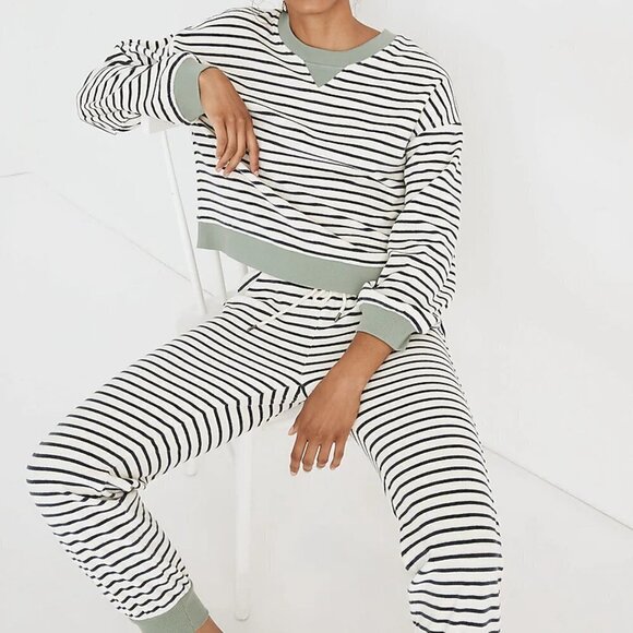 MADEWELL MWL Velour Crewneck Sweatshirt in Stripe Sz M - Picture 1 of 10
